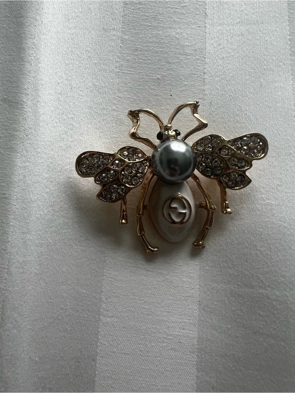 Gold-Tone Bee Brooch with Pearl Accent